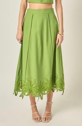 English Factory English Factory Palm Tree Embroidered Midi Skirt