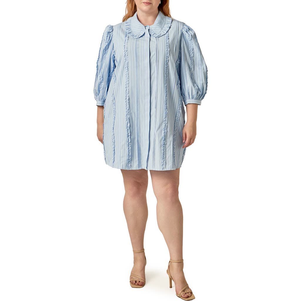 English Factory English Factory Pintuck and Ruffle Striped Shirtdress