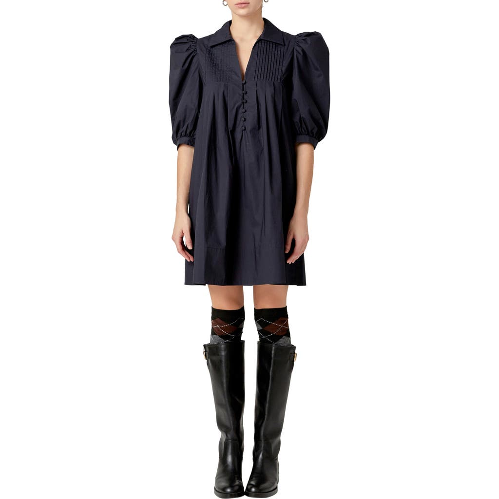 English Factory English Factory Pintuck Collar Puff Shoulder Minidress