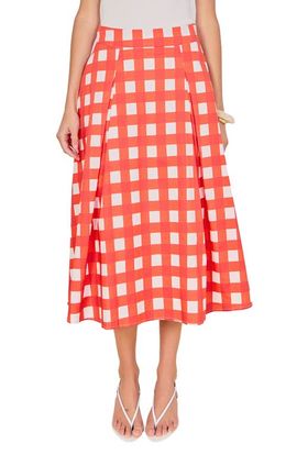 English Factory English Factory Plaid Pleated A-Line Midi Skirt