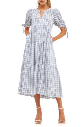 English Factory English Factory Plaid Tiered Midi Dress
