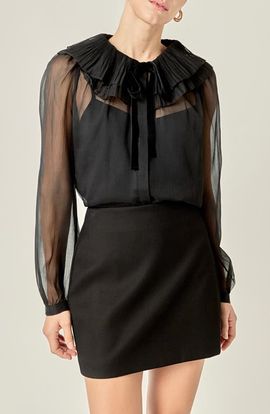 English Factory English Factory Pleated Collar Chiffon Top