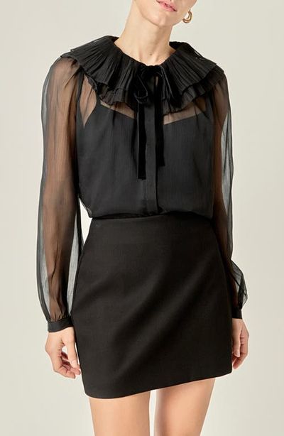 English Factory English Factory Pleated Collar Chiffon Top