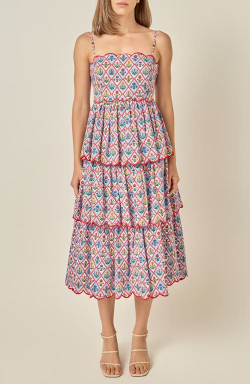 English Factory English Factory Printed Scallop Tiered Midi Dress