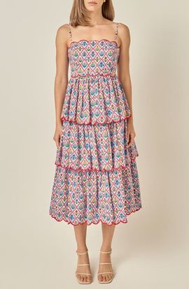 English Factory English Factory Printed Scallop Tiered Midi Dress