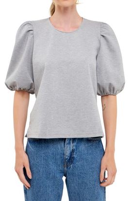 English Factory English Factory Puff Sleeve Ponte Knit Top