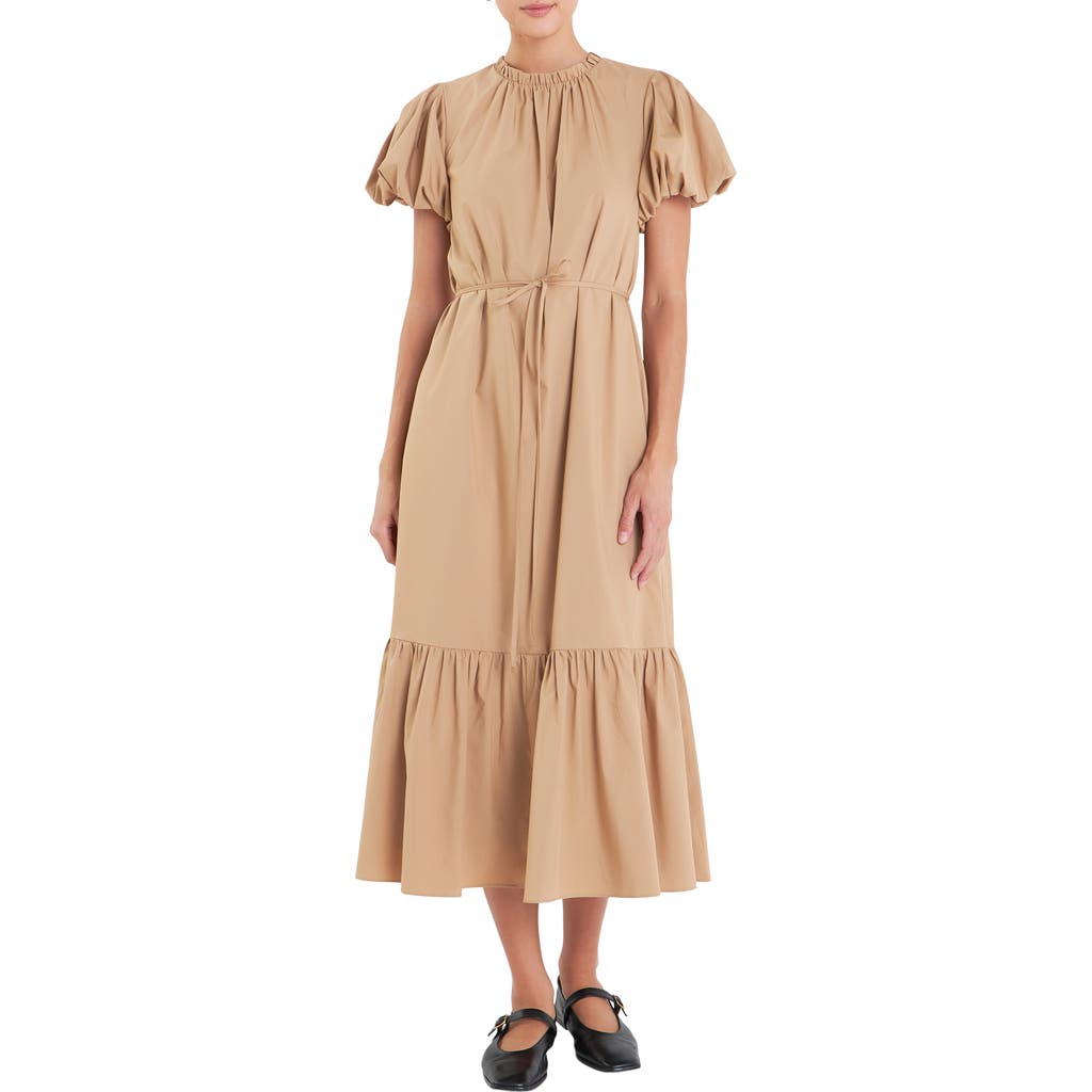 English Factory English Factory Puff Sleeve Tie Belt Midi Dress