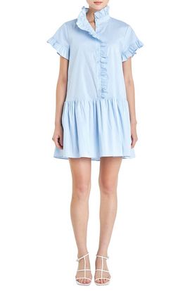 English Factory English Factory Ruffle Drop Waist Poplin Minidress