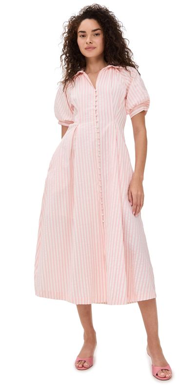 English Factory English Factory Seersucker Striped Midi Dress Pink XS