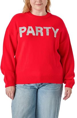 English Factory English Factory Silvery tinsel-like yarn brings a celebratory effect to this relaxed-fit sweater emblazoned with the call to party at the chest.