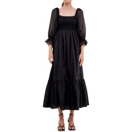 English Factory English Factory Smocked Poplin & Organza Midi Dress