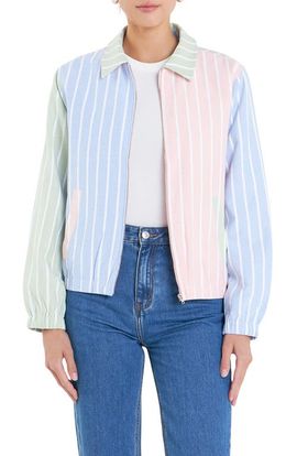 English Factory English Factory Sports Club Colorblock Stripe Cotton Blend Zip Jacket