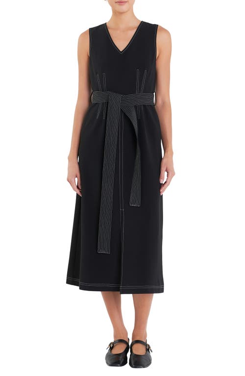 English Factory English Factory Stitch Detail Tie Belt Dress