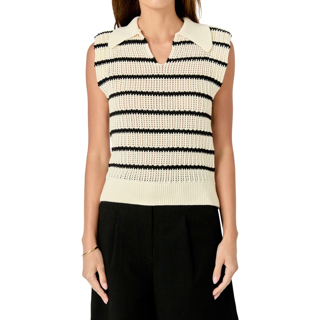 English Factory English Factory Stripe Open Stitch Collar Sweater Vest