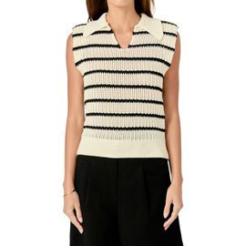 English Factory English Factory Stripe Open Stitch Collar Sweater Vest