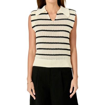 English Factory English Factory Stripe Open Stitch Collar Sweater Vest