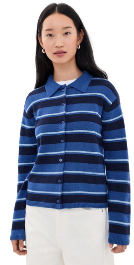 English Factory English Factory Striped Collar Shirt Cardigan Blue Multi