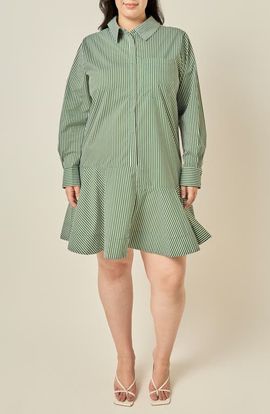English Factory English Factory Striped Long Sleeve Flared Skirt Shirtdress