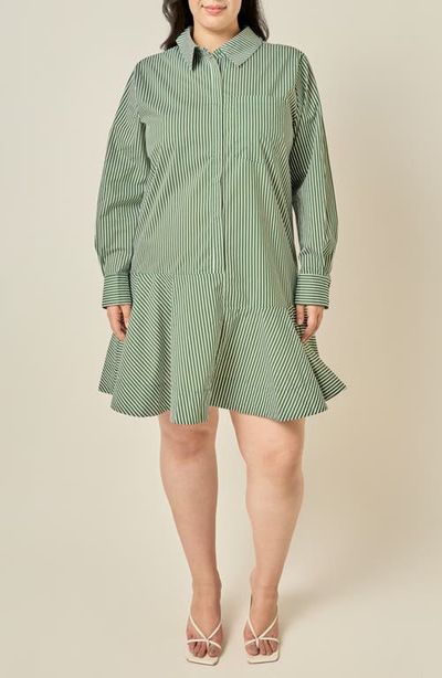 English Factory English Factory Striped Long Sleeve Flared Skirt Shirtdress
