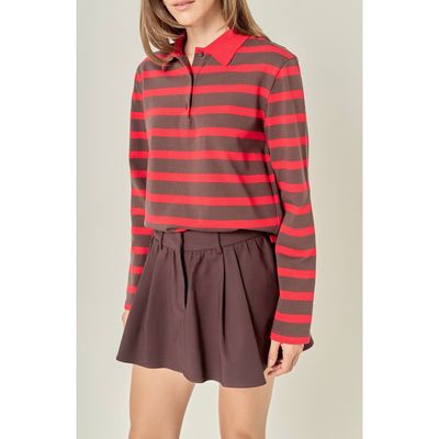 English Factory English Factory Striped Long Sleeve Polo Knit Top