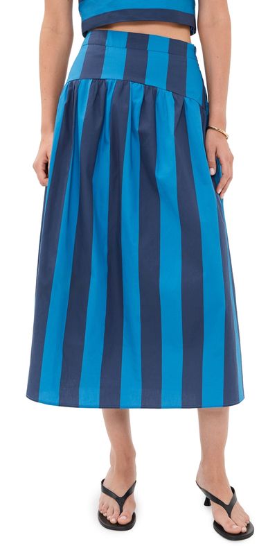English Factory English Factory Striped Midi Skirt Cornflower/Navy Blue