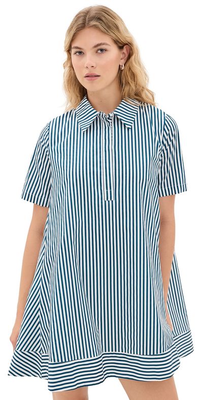 English Factory English Factory Striped Mini Dress White/Indigo Blue