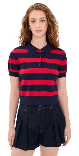 English Factory English Factory Striped Polo Knit Top Navy/Red