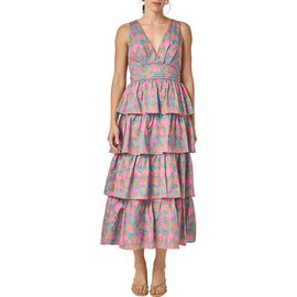 knee length dresses for ladies Off-White Checkered Stripes Sleeveless Lenzing™ Ecovero™ Euroflax™ Maxi  Dress main image 1