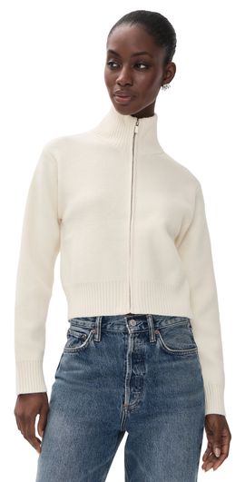 English Factory English Factory Zip-Up Funnel Neck Knit Jacket Cream