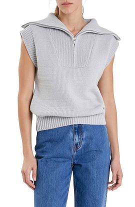 English Factory English Factory Zip Mock Neck Cap Sleeve Sweater