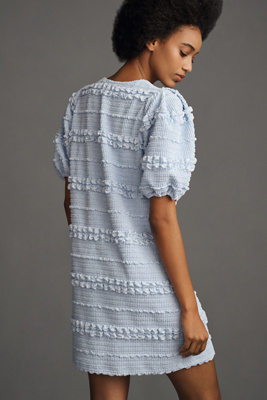 English Factory - Puff-Sleeve Textured Mini Dress