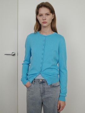 Enor Cotton Basic Round Relaxed Fit Cardigan [Blue]