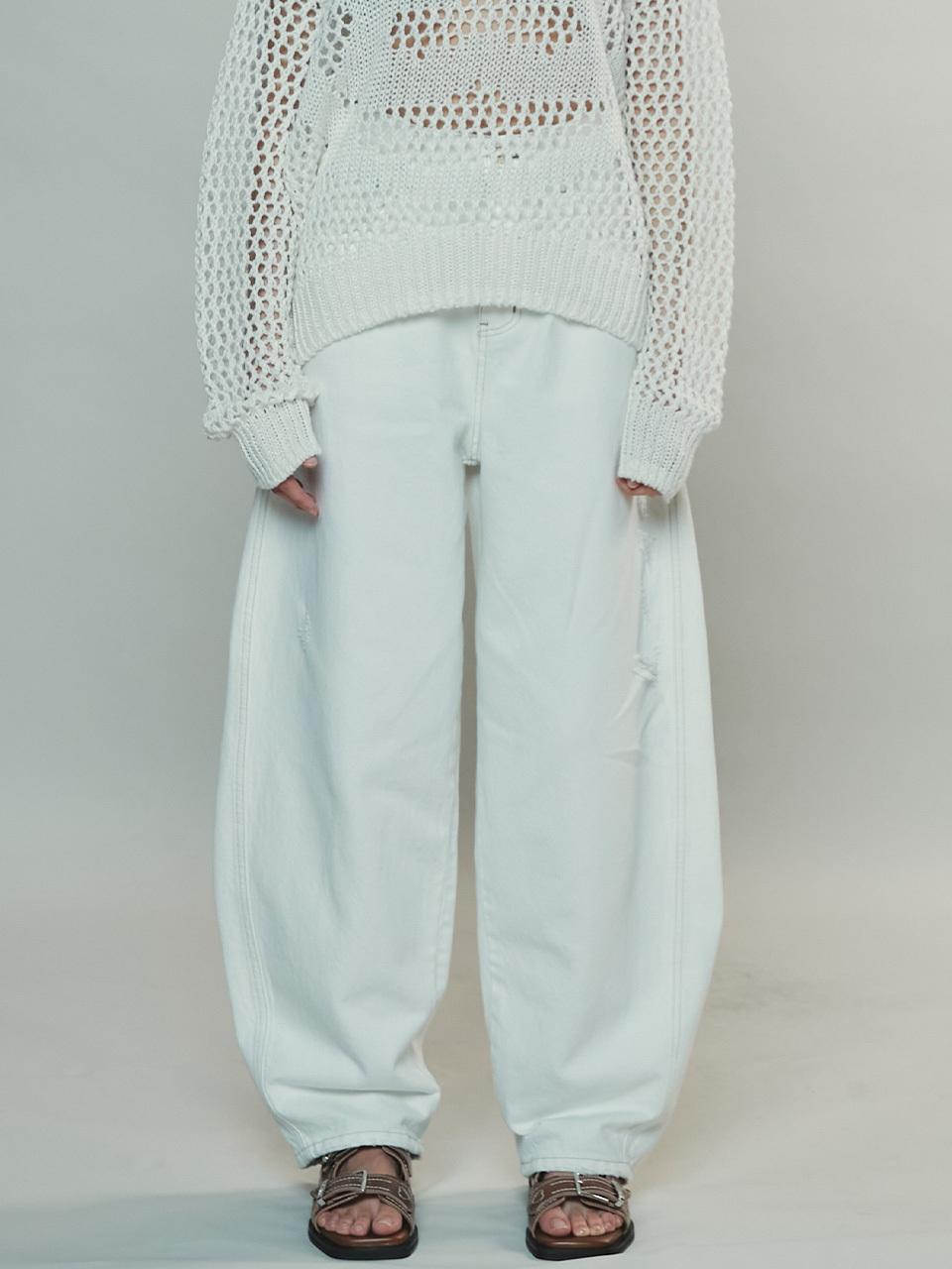 Enor Curved Wide Denim Pants_White
