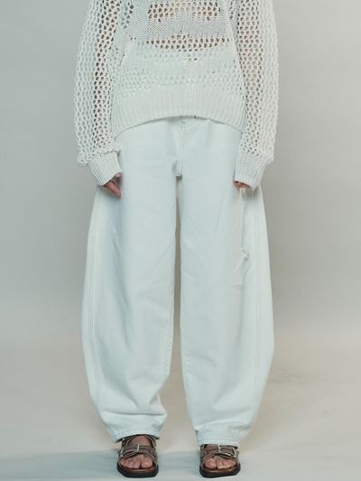 Enor Curved Wide Denim Pants_White