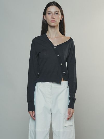 Enor Off Shoulder Cotton Cardigan_Dark Grey