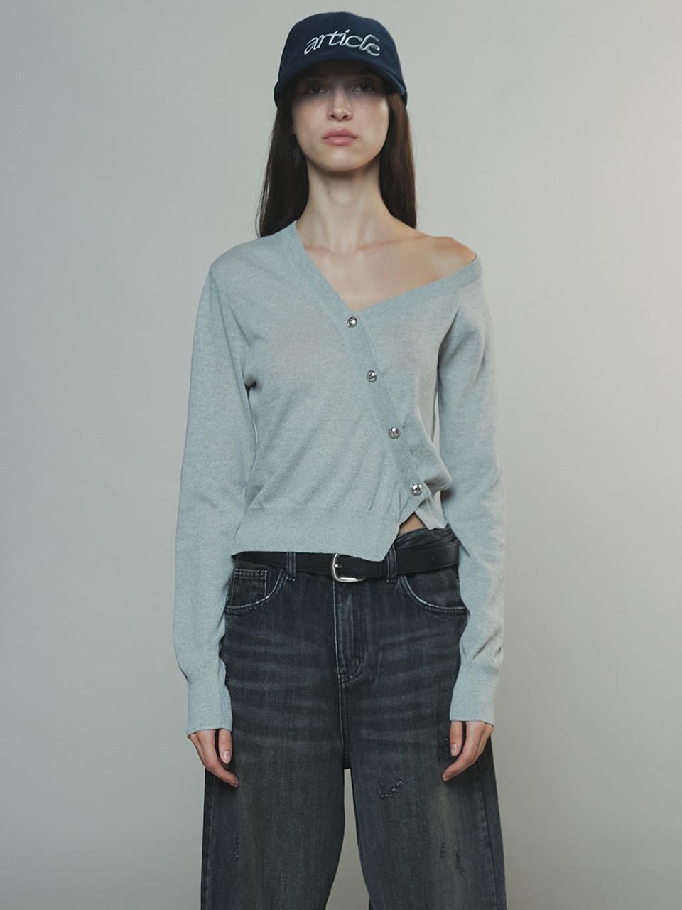 Enor Off Shoulder Cotton Cardigan_Grey