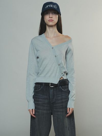 Enor Off Shoulder Cotton Cardigan_Grey