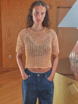 Enor Scotch Crop Half Knit Top