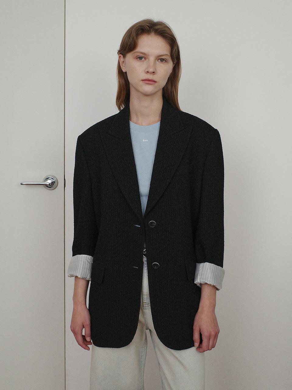 Enor Stripe Tweed Single Jacket [Black]