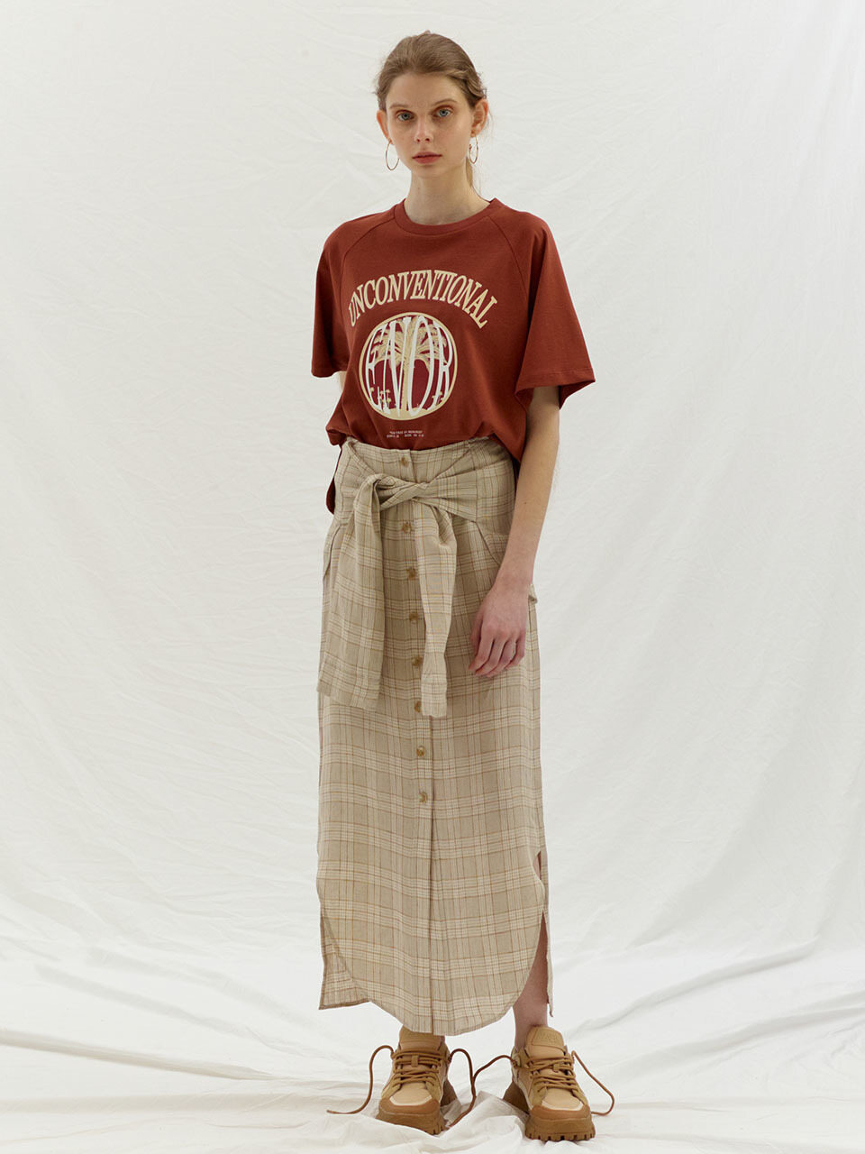 Enor Tie-up Point Linen Skirt_Beige