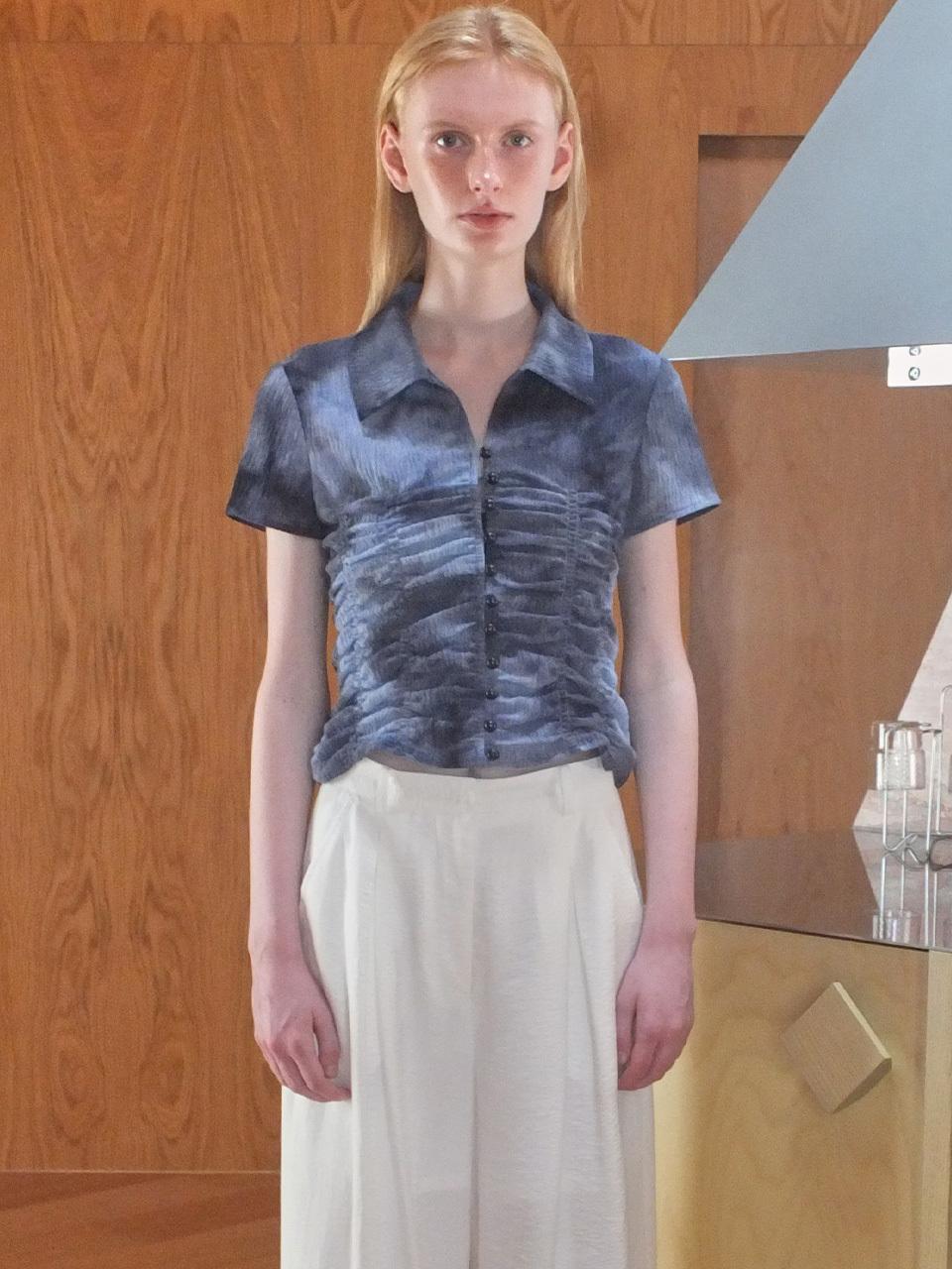 Enor Tie Dye Shirring Blouse_Blue