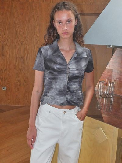 Enor Tie Dye Shirring Blouse_Grey