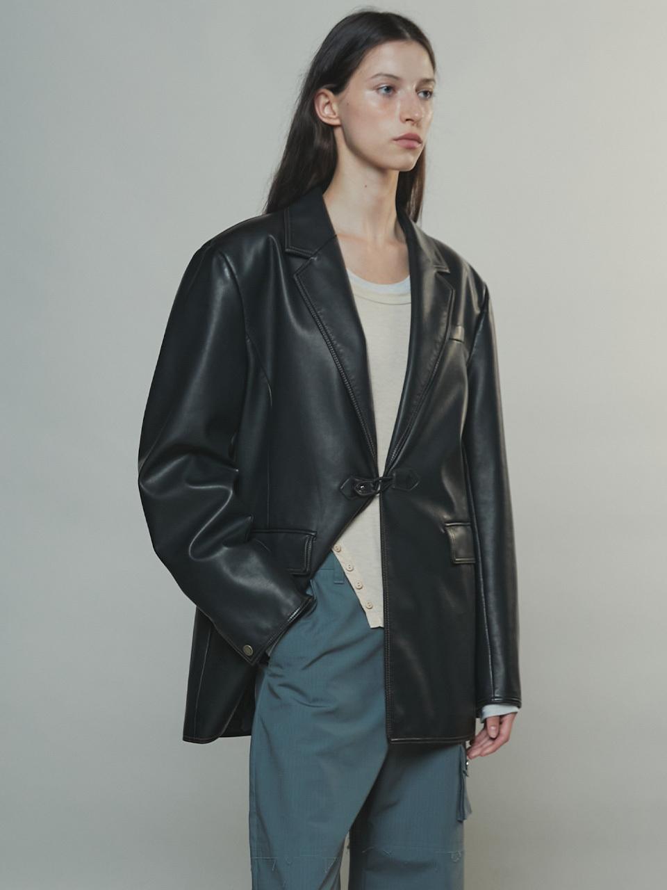 Enor Vegan Leather Stitch Jacket_Black
