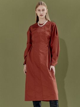 Enor Volume Sleeve Tuck Dress (Orange)