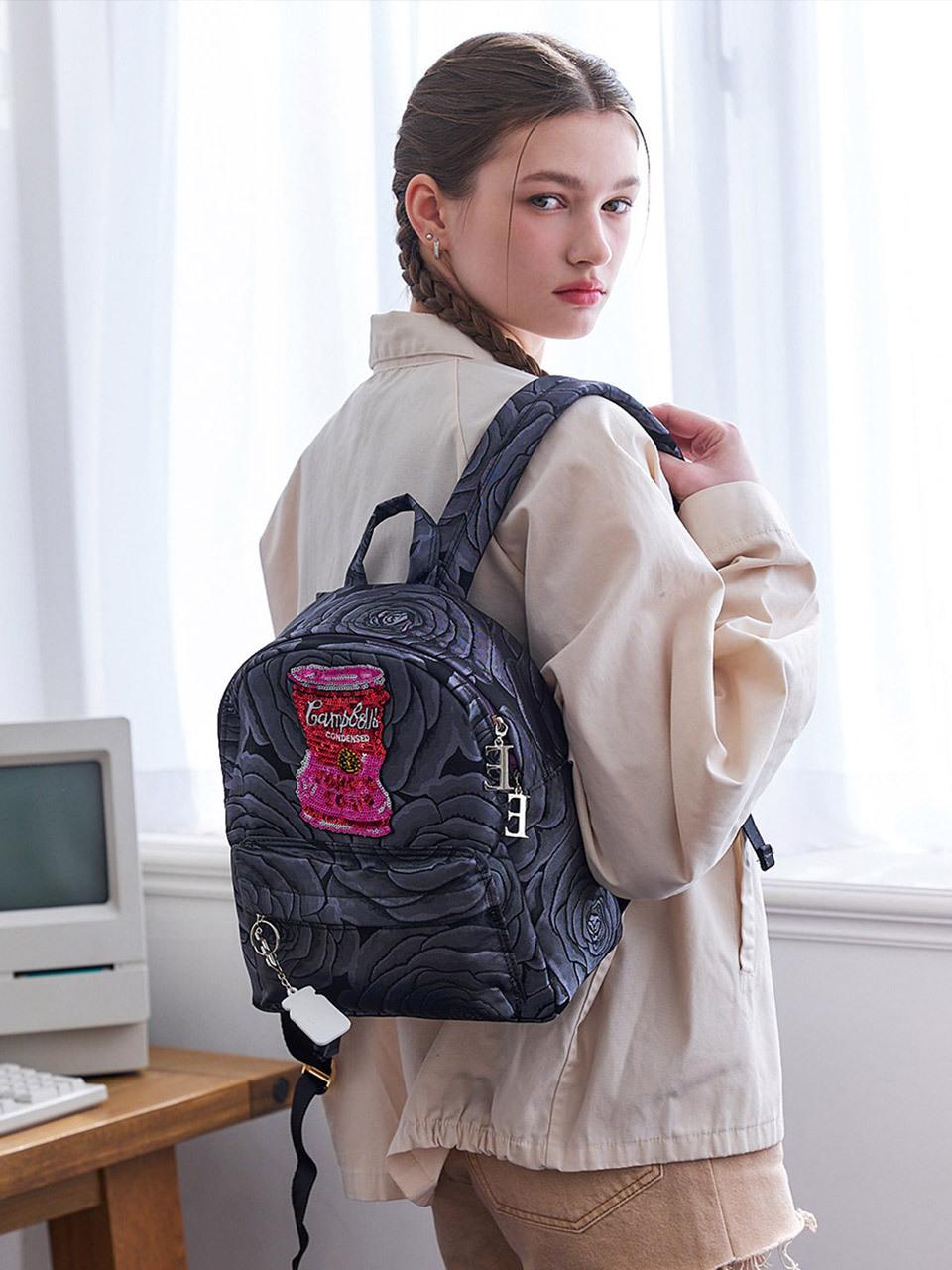 ENTRE REVES BLACK ROSE CAMPBELL MINI BACKPACK