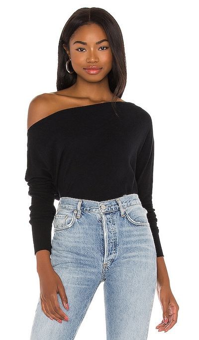Enza Costa Enza Costa Cashmere Cuffed Off Shoulder Long Sleeve Top