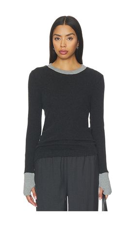 Enza Costa Enza Costa Cashmere Jersey Contrast Easy Cuffed Crew