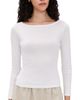 Enza Costa Enza Costa Fine Cotton Boat Neck Long Sleeve Top White - 1