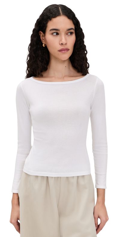 Enza Costa Enza Costa Fine Cotton Boat Neck Long Sleeve Top White