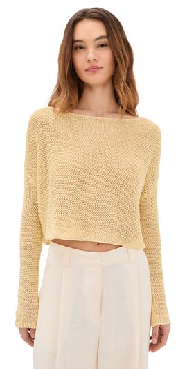 Enza Costa Enza Costa Linen Open Knit Bateau Sweater Flan